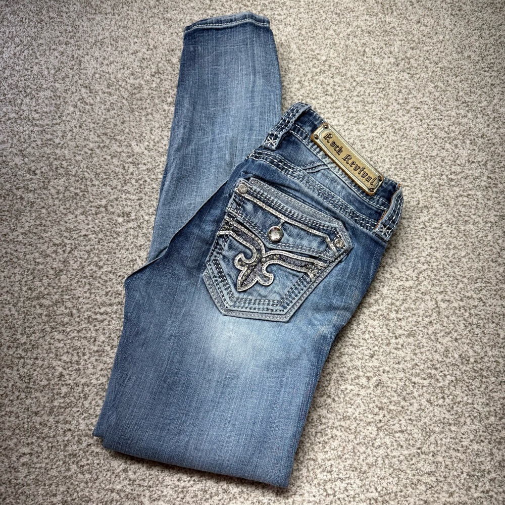 Women's Rock Revival Light Blue Medium Wash Kamea Skinny Jeans Size 27x29